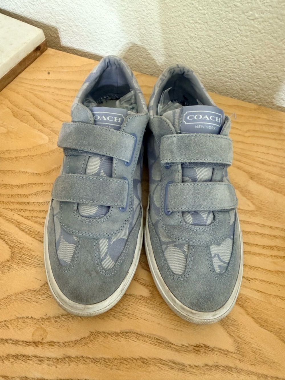 Coach Kids Light Blue Velcro Strap Sneakers